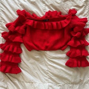 Bright red ruffled sweater crop top! Used only once! Fashionova